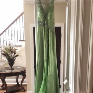 Women’s green and silver formal dress